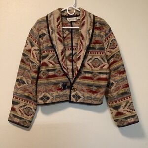 Flashback Southwestern Aztec Geometric Pattern Cropped Jacket Size S